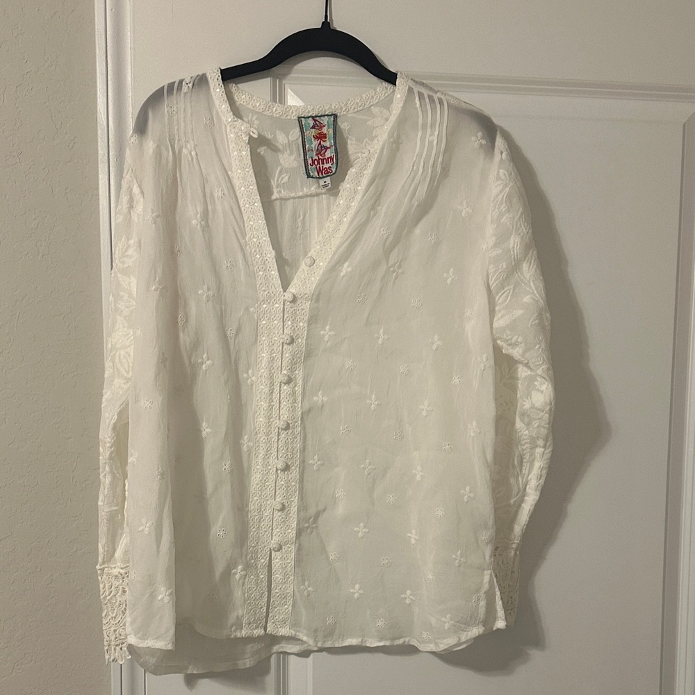 Johnny Was Cream Embroidered Blouse